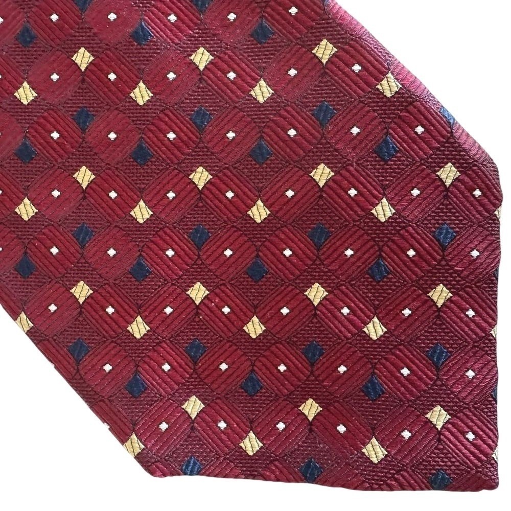 Jos A Bank Signature Collection Tie Mens OS Red Geometric Silk Woven Dot NEW - Picture 1 of 6